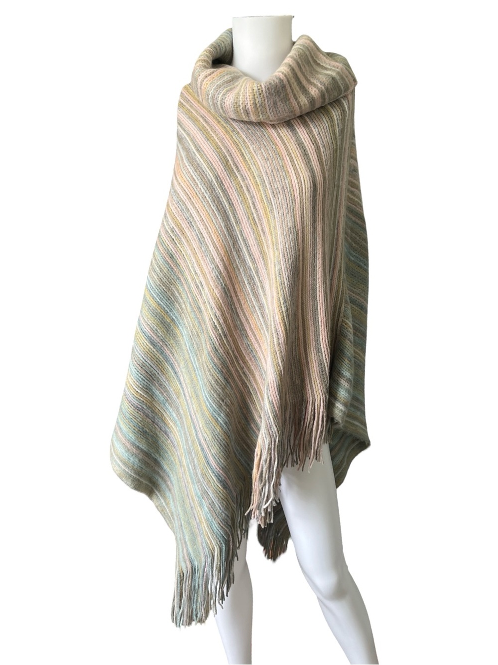 Anthropologie Saturday Sunday Poncho Sweater Cowl Neck Stripes Womens One Size